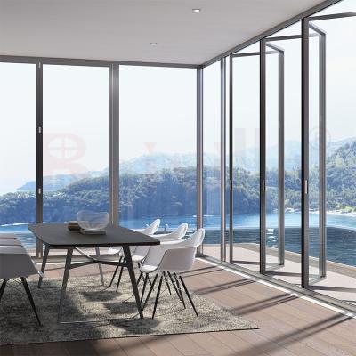 China Baivilla 8 Frame Slim Folding Door System Accordion Glass Linkage Panel Soundproof Tempered Glass Sliding Door for sale