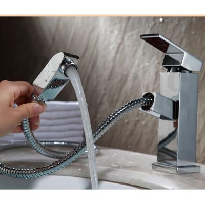 China Metered Faucets Contemporary Single Handle Deck Mount Pull Out Basin Faucet Spouts Tap Valve Core Ceramic Basin Faucets Bathroom Faucets for sale