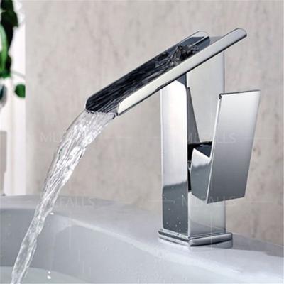 China New Style Bathroom Faucets Waterfall Faucet Metered Single Handle Deck Mounted Mixer Taps for sale