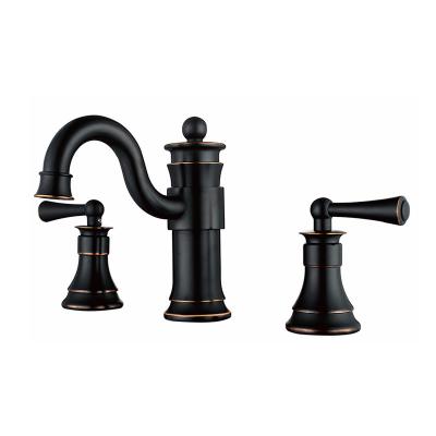 China YL-03913Q Modern Double Lever Handle Double Handle Mixer Tap Basin Sink Faucet Black Brass 3 Holes for sale