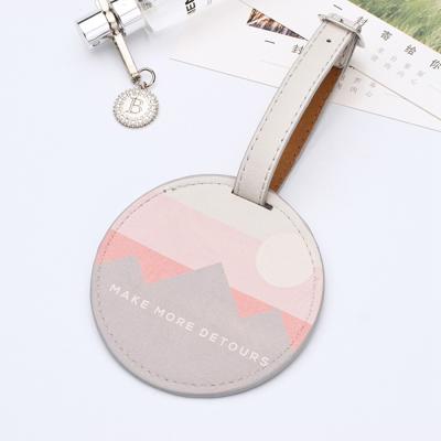 China Durable Leather Printed Round Luggage Tag Travel Baggage Tag PU Map Bag Tag for sale