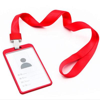 China Hot Selling Work Staff Factory Price Aluminum Alloy Metal ID Card Holder and Name Badge Holder with Lanyard Red for sale