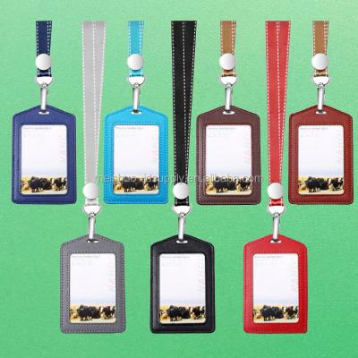 China High Quality Vertical IDcard Holder Real-leather ID Card Badge Holder for sale