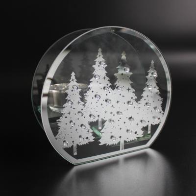 China Home Decoration Christmas Tree Candlestick Glass Mirrored Christmas Candle Holder for sale