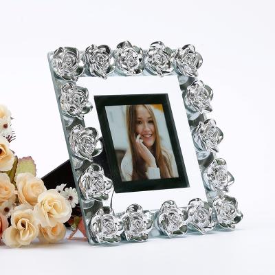 China Diamond Glass Photo Frame Modern Picture Display Picture Frame On Desktop Wedding Photo Frame for sale