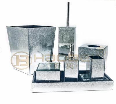 China Sustainable Glass Trash Cotton Swab Box Bathroom Supplies Silver Tissue Glass Box Mirror Bathroom Set for sale