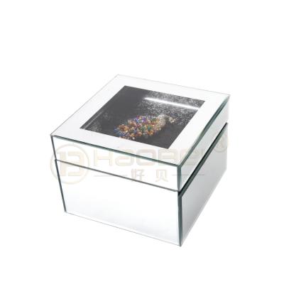 China Daily Glass Jewelry Box Peacock Decor Mirrored Glass LED Trinket Box Peacock LED Jewelry Box for sale