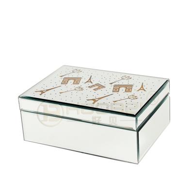 China Table Daily Glass Jewelry Box Led Lid Necklace Ring Box Mirrored Jewel Box Led Lid for sale