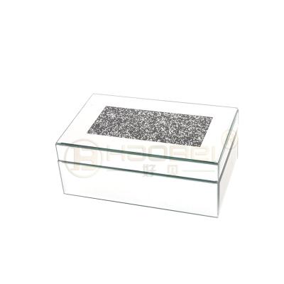 China Handmade Modern Luxury Home Cosmetic Table Mirrored Jewelry Box Diamond Glass Jewelry Box Necklace Box for sale