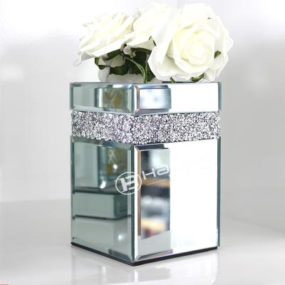 China Diamond Mirrored Glass Vase Modern Handmade Faux Flower Home Decoration Vase for sale