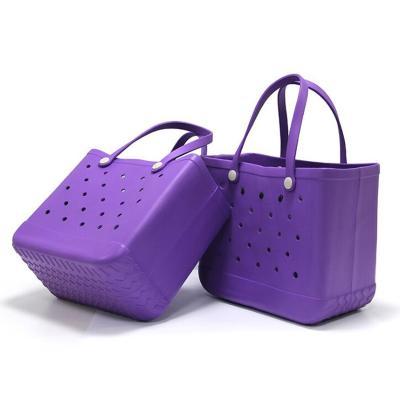 China Fashion Rubber Beach Bags EVA Plastic Material Totes Handbags With Handles Shoulder Holes Pocket Handbag Large To Carry Swim Shopping Bag for sale