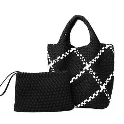 China Fashion Wholesale Custom Straw Bag High Quality Tote Neoprene Travel Hand Knitted Straw Woven Bag Beach Basket Handbag Weave Bag for sale