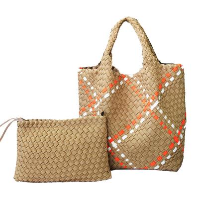 China Fashion Neoprene Woven Bag Customized Neoprene Handbag Waterproof Beach Braided Handmade Tote Weave Bag for sale