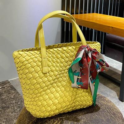 China Fashion Large Capacity Handbags For Women Neoprene Tote Bag Custom Logo Luxury Designer Bags Lady Handmade Woven Basket Shoulder Bags for sale