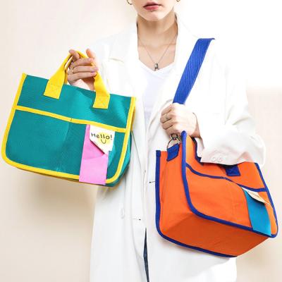 China 2022 New Arrival Korea Design Fashion Square High-end Green Beach Bag Large Size Cotton Canvas Tote Shoulder Bag Handbags Tote Bag for sale