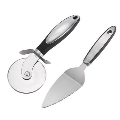 China Stocked Non Slip Super Sharp Handle Stainless Steel Dough Cookies Waffle Pies Pizza Slicer Wheel Pizza Server Set for sale