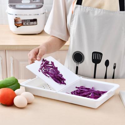 China Viable Creative Multifunctional Kitchen Basket Drain Foldable Vegetable Washing Tray Cutting Board Storage for sale