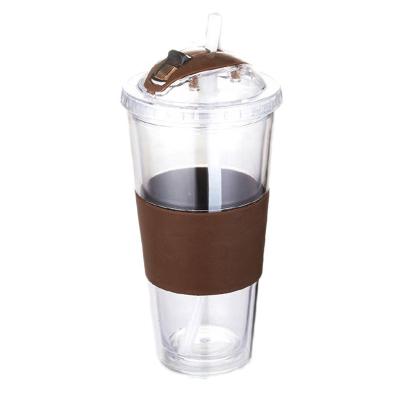 China Sustainable Wall Bpa Plastic Logo Transparent Water Cup With Free Custom Straw Clear Double 20oz Rubber Water Cup for sale