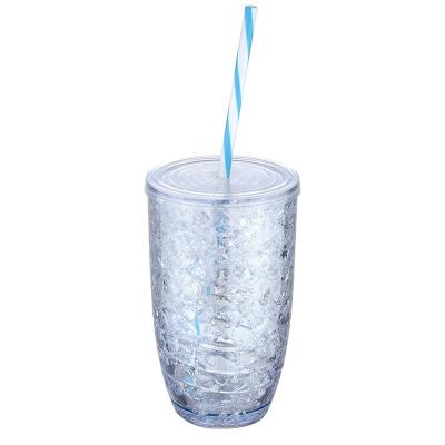 China Irregular Shape Viable Freeze Double Wall 500ml Plastic Water Cup With Straw Bpa Free Customized Plastic Water Cup Wholesale for sale