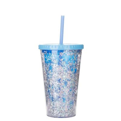 China Amazon Hot Sale 2022 Bpa Sustainable Free Wall Double 16oz Plastic Tumbler With Confetti for sale