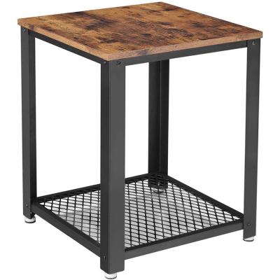 China Side table with mesh shelf and metal frame adjustable metal embossed wood walnut reclaimed modern nightstand living room furniture for sale