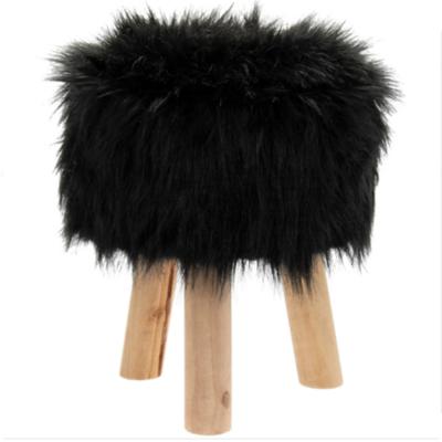 China Customizable Modern Colorful Cheap Design Mini Wood Faux Fur Round Stool for sale