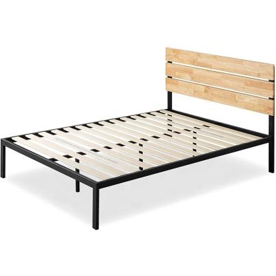 China Queen Pine Headboard Eco - Friendly Metal And Wood Bed With Slat Support for sale