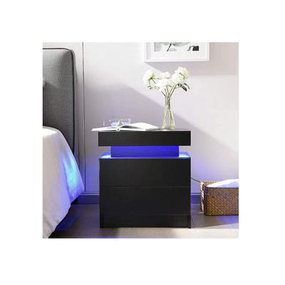 China Hot Selling LED Light Modern Simple Bedroom LED Bedside Table With Two Drawers for sale