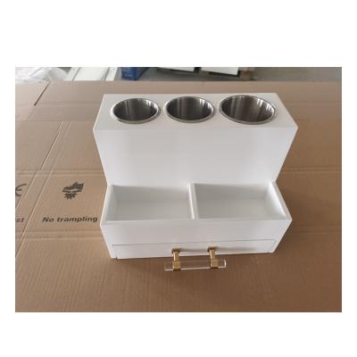 China Hot Selling Mirror Dressing Table Makeup Storage Boxes with Two Storage Drawers and Three Cylinders for sale