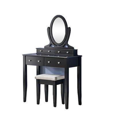 China Fashion Fancy Modern High Quality Easy Assembly Makeup Vanity Wooden Table Set Black Dressing Table With Mirror for sale