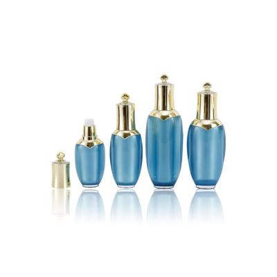 China Cosmetic Plastic Bottle Supply Crown Shape Empty Blue Korea Style Acrylic Luxury Lotion Bottle Empty Airless Cosmetic Container for sale