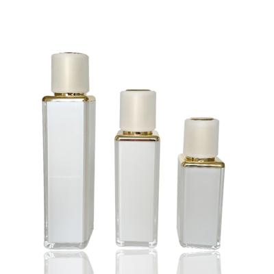 China White Color 30ml 50/80ml 100/120ml Square Pearl Lotion Bottle Packaging Luxury Empty Plastic Acrylic Cosmetic Bottle Skin Care Bottle for sale