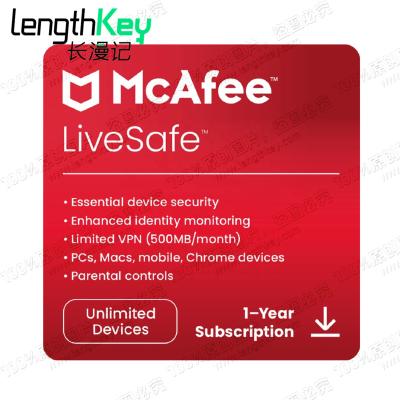 China 24/7 Online Email Delivery McAfee LiveSafe 2023 Unlimited Devices 1 Year Bind Security Key Software Official Website Activation McAfee LiveSafe 2023 Unlimited Devices 1 Year Bind Key for sale