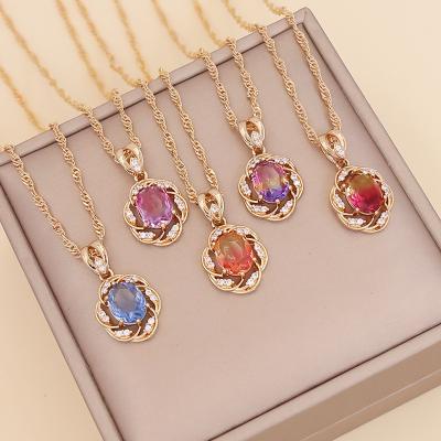 China PJ-C335 Multi Color Punk Stone CZ Necklace, Zircon CZ Pave Necklace, Gold Plated Pendant Jewelry for sale