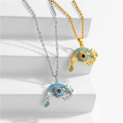 China PJ-C333 Women's Punk Necklace Women's Cubic Zirconia Stone Blue Devil's Eye Necklace Fashion CZ Pave Stone for sale