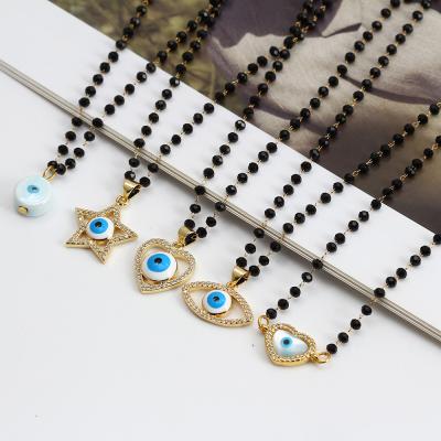 China PJ-C325 punk beaded rosary chain necklace gold plated pendant necklace eye shape devil eye chains for sale