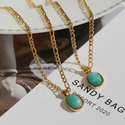 China PJ-C241 Mint Gold Choker PJ-C241 Punk Green Oval Natural Stone Amazonite Stone 18K Necklace Clavicle Chain for sale