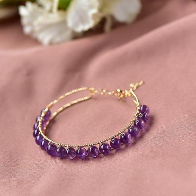 China PJ-C196 Flower Lead Free Gold Plated Copper Bracket Uruguay Amethyst Bracelet Hand In Batch Amethyst Bracelet Double Row for sale