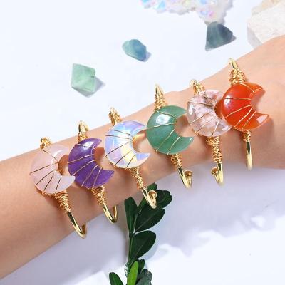 China PJ-C128 European and American natural stone winding moonlight fashion style personality gold free lead new plated bracelet for women for sale