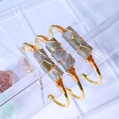 China American and PJ-C125 FASHIONABLE European fashion natural stone wound square gold plated opening bracelet for sale