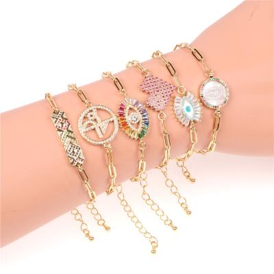 China PJ-C304 lead-free European gold color eye bracelet punk women and American INS wind set diamond bracelet for sale