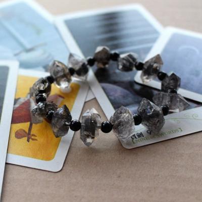 China PJ-C219 Herkimer Diamond Shining Diamond Black Lead Free Natural Ghost Obsidian Double Spinel Bracelet for sale