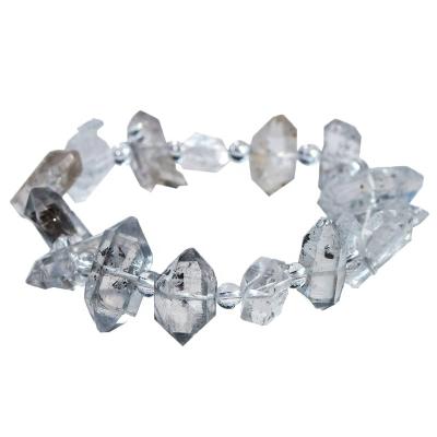 China PJ-C217 Herkimer Lead Free Natural Diamond Crystal Brilliant Bracelet With Double Headed Hand Rough Stone String White Herringbone for sale