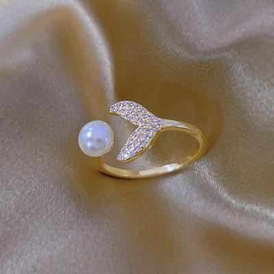 China Cute Cubic Zirconia PJ-C142 Ring Flower Shape CZ Ring Stone CZ Ring Adjustable Pearl Gold Plated for sale