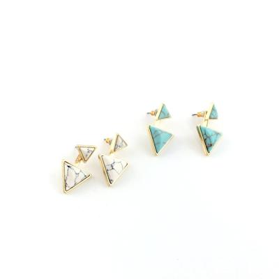 China PJ-C312 Hot Double Triangle Earring PJ-C312 Gemstone Turquoise Ear Studs Women Earring Natural Stone Earring for sale