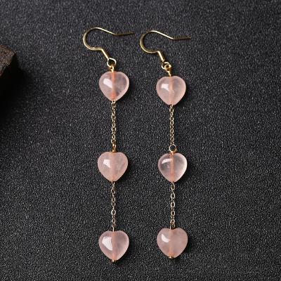 China Hot Crazy BOHEMIA PJ-C272 Heart Shape Mounted Quartz Earring High Quality Natural Pink Gold Plated Gemstone Stone Hook Earring for sale