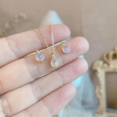 China PJ-C229 Cute Natural Moonstone Moonstone Drop Necklace Earrings Set S925 14K Silver Plated Necklace Earrings for sale