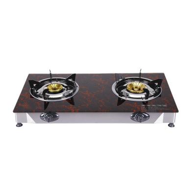 China Commercial Glass Material Cooktop Gas Stove Double 2 Burner Cooker Kitchen Appliance for sale