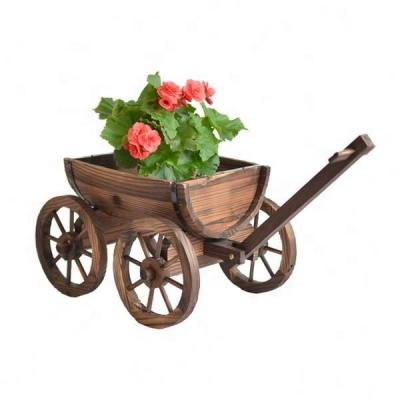 China Move Freely Large Rustic Wooden Container Planter Cart Planters Garden Wheelbarrows for sale