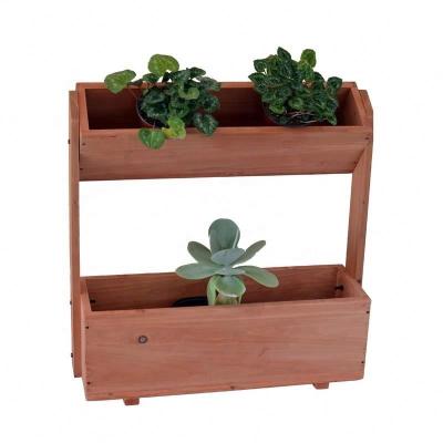 China American Style Brown Wood Planter Boxes Two Tiers For Flower Herb Planting for sale